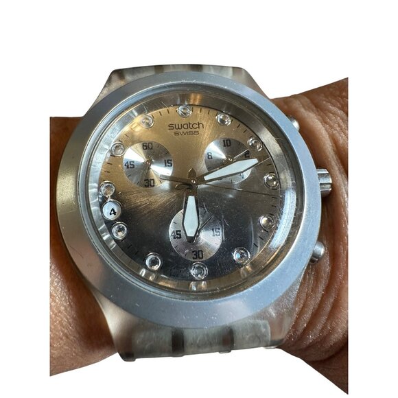 Swatch Irony Diaphane Chronograph Full Blooded Watch Stainless Swarovski markers